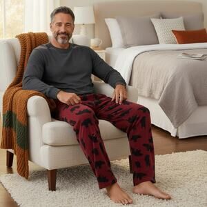 Croft & Barrow Bear Print Pajama Pants Red Fleece Size Large